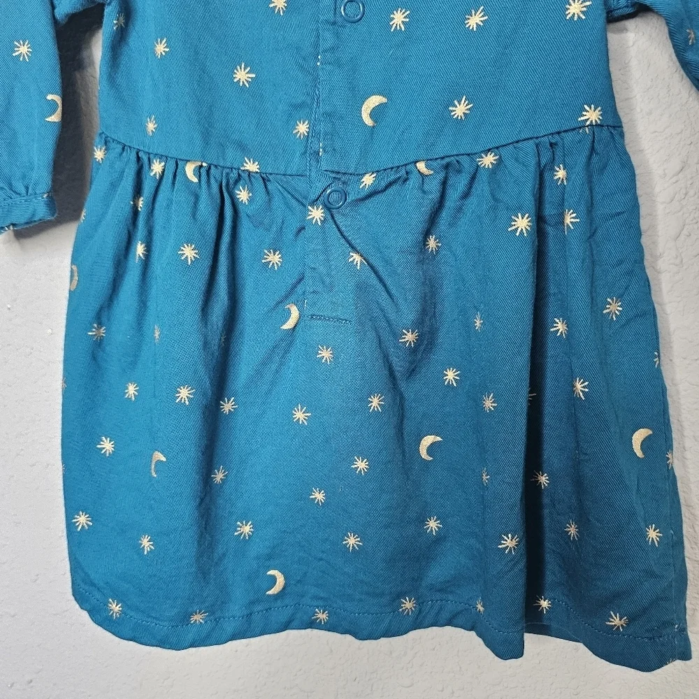 Carter's Dress Baby Girl 6m‎ Blue Gold Stars Moon Celestial Long Sleeve Holiday